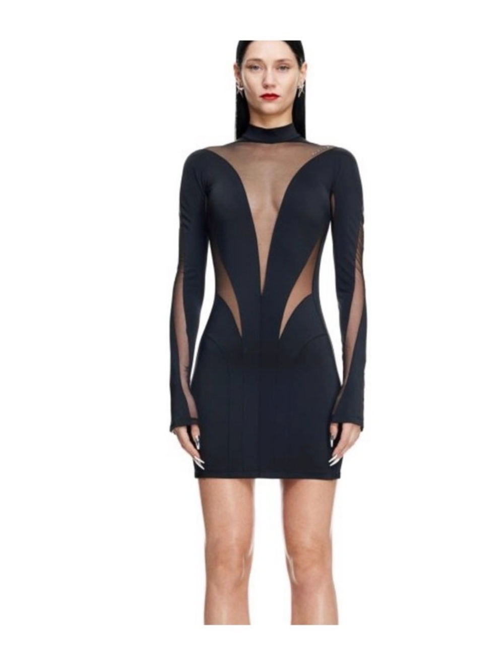 Mugler Black Sheer-Panel Mini Dress
